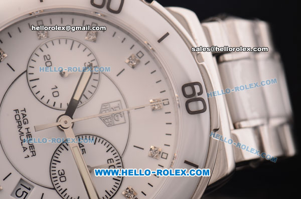 Tag Heuer Formula 1 Lady Swiss Ronda Quartz White Ceramic Bezel with White Dial - Diamond Markers and Steel/Ceramic Strap - Click Image to Close
